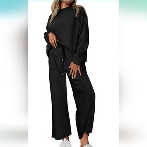  2 Piece Long Sleeve Pullover Tops Wide Leg Pants Matching Lounge Set NWOT